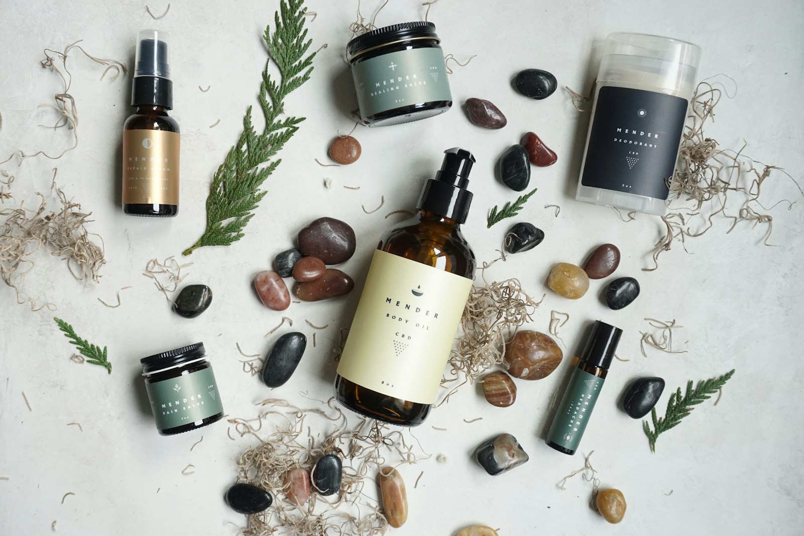 Minimal product packaging on studio table — invented brandable, product studio mark