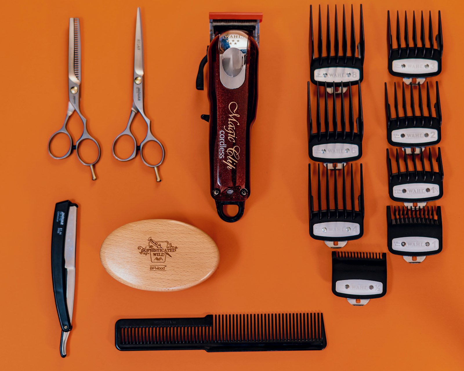 Hair scissors and comb on salon counter — Dubai wig beauty editorial